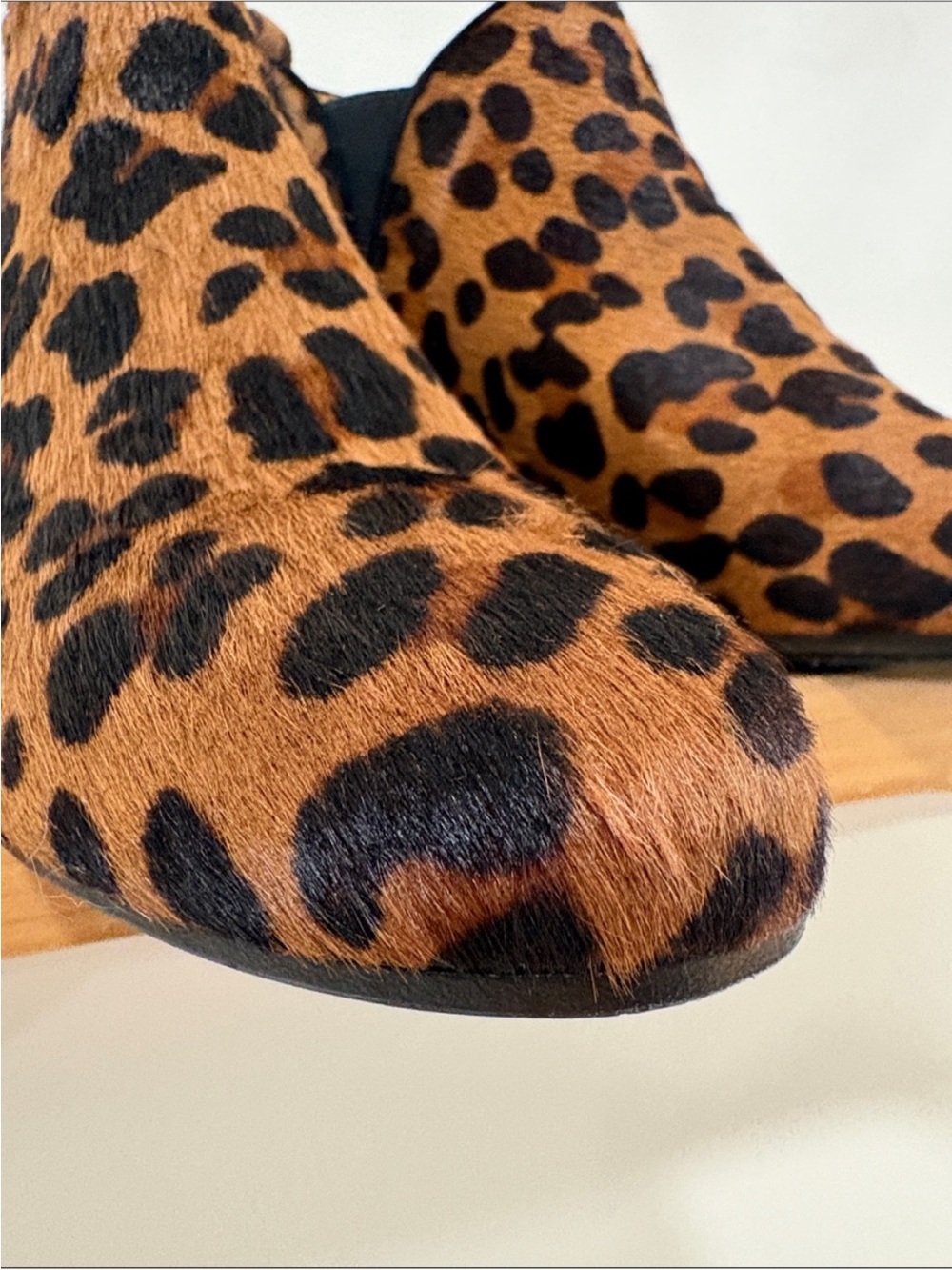 Sezane Leopard Calf Hair Leather Ankle Boots, Size 9